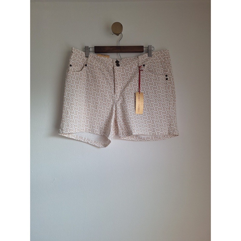 Sabrina Lauren New York Tan White Geometric Chain Link Stretch Shorts Womens 18W